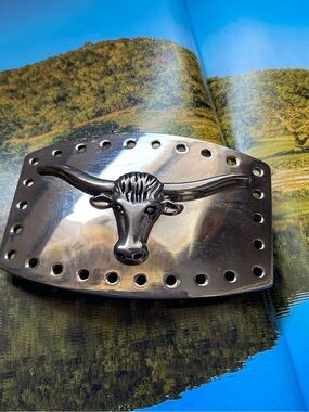 Western Longhorn Metal Belt Buckle - Silver